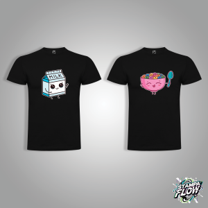T-SHIRT DI COPPIA "MILK & CEREALS" KAWAII NERA