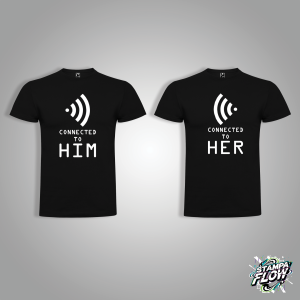 T-SHIRT DI COPPIA "CONNECTED TO HIM & HER" NERA