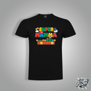 T-SHIRT FESTA DELLA MAMMA "SUPER MAMMA" RETRO GAMING NERA