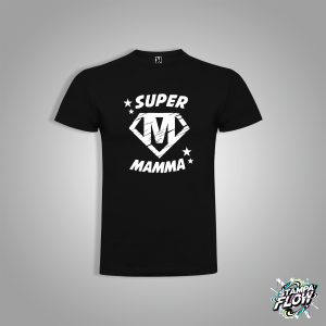 T-SHIRT FESTA DELLA MAMMA "SUPER MAMMA" HERO ICON NERA