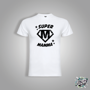 T-SHIRT FESTA DELLA MAMMA "SUPER MAMMA" HERO ICON BIANCA