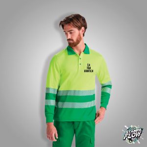 Polo da Lavoro Maniche Lunghe Alta Visibilità Effetto Cotone Personalizzabile